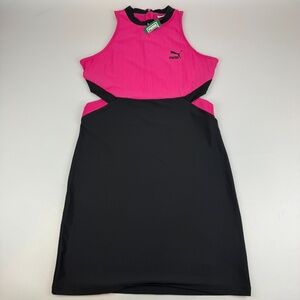 Puma Womens Size L Classics Cut Out Dress Black Pink Golf 578863-20